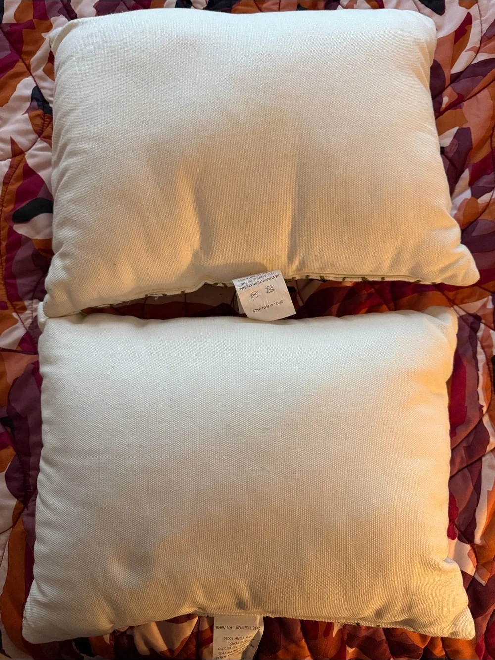 Set of 2 Olive Green and Cream Accent Pillows